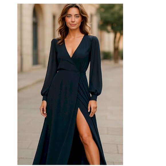 My Whole Heart Dark Navy Blue Long Sleeve LuLu's Wrap Dress Size XL NWOT - Picture 8 of 13